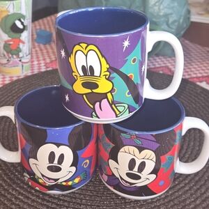 Disney Mug Set with Mickey, Minnie, and Pluto - Blue, Purple, Red